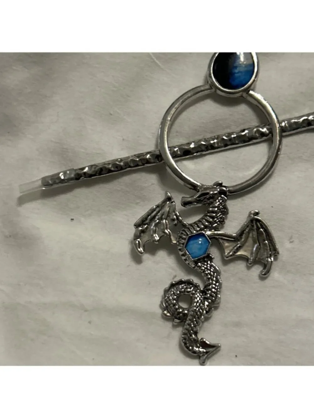 Dark Blue & Light Blue Dragon Hair Pin Metal Flying Mythical Methodology Dragon